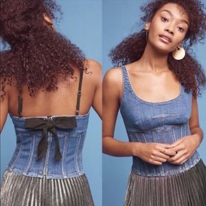 Anthropologie Maeve Jean Bustier with Black Adjustable Straps Black Bow-Size 10P